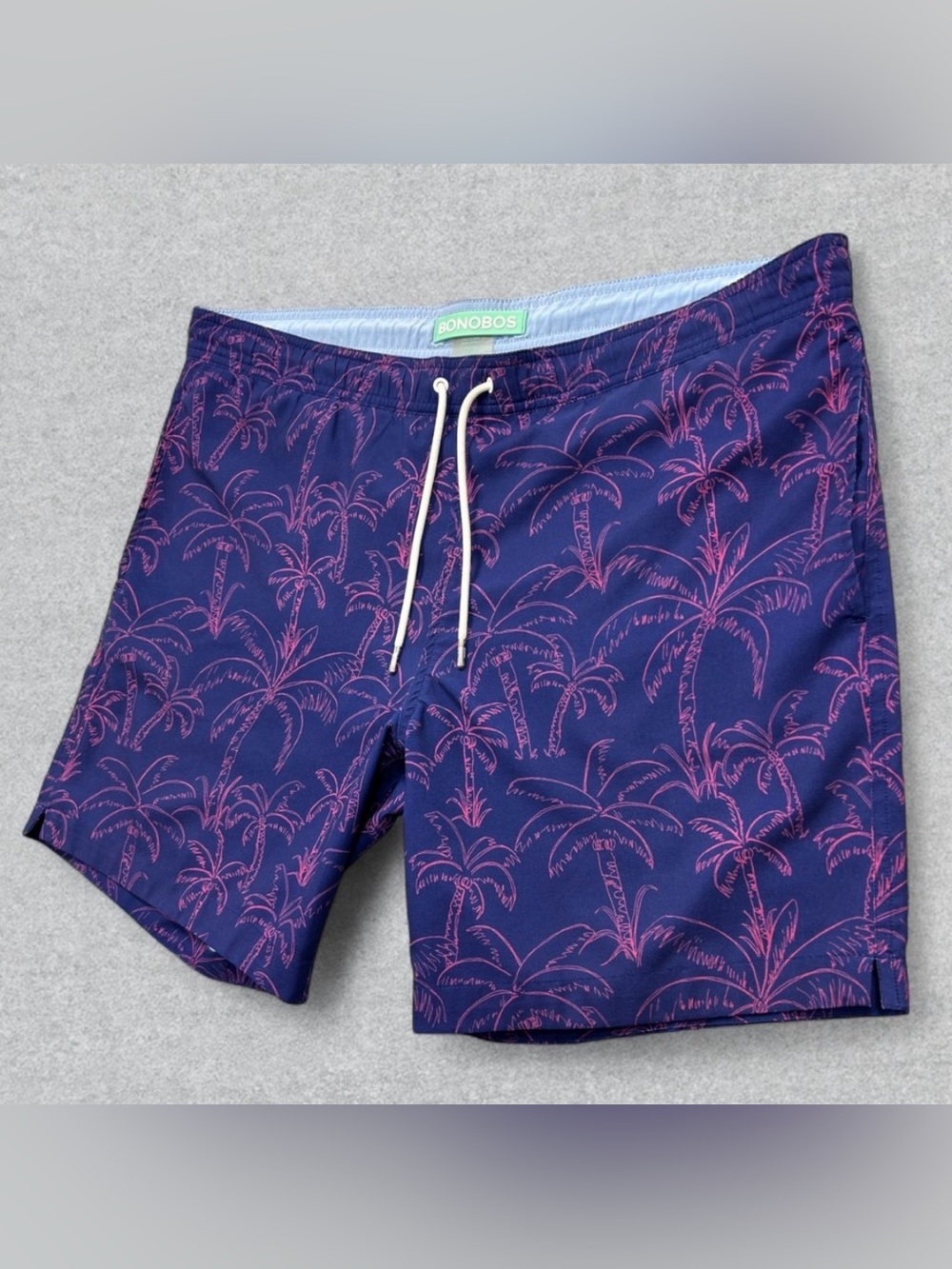 🌴 Bonobos Navy Blue Swim Trunks with Pink Palm Print - Size Medium - Picture 3 of 9